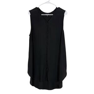 Eileen Fisher 100% Silk Black Flowy V-Neck Tunic Sheer Minimalist Large VGUC